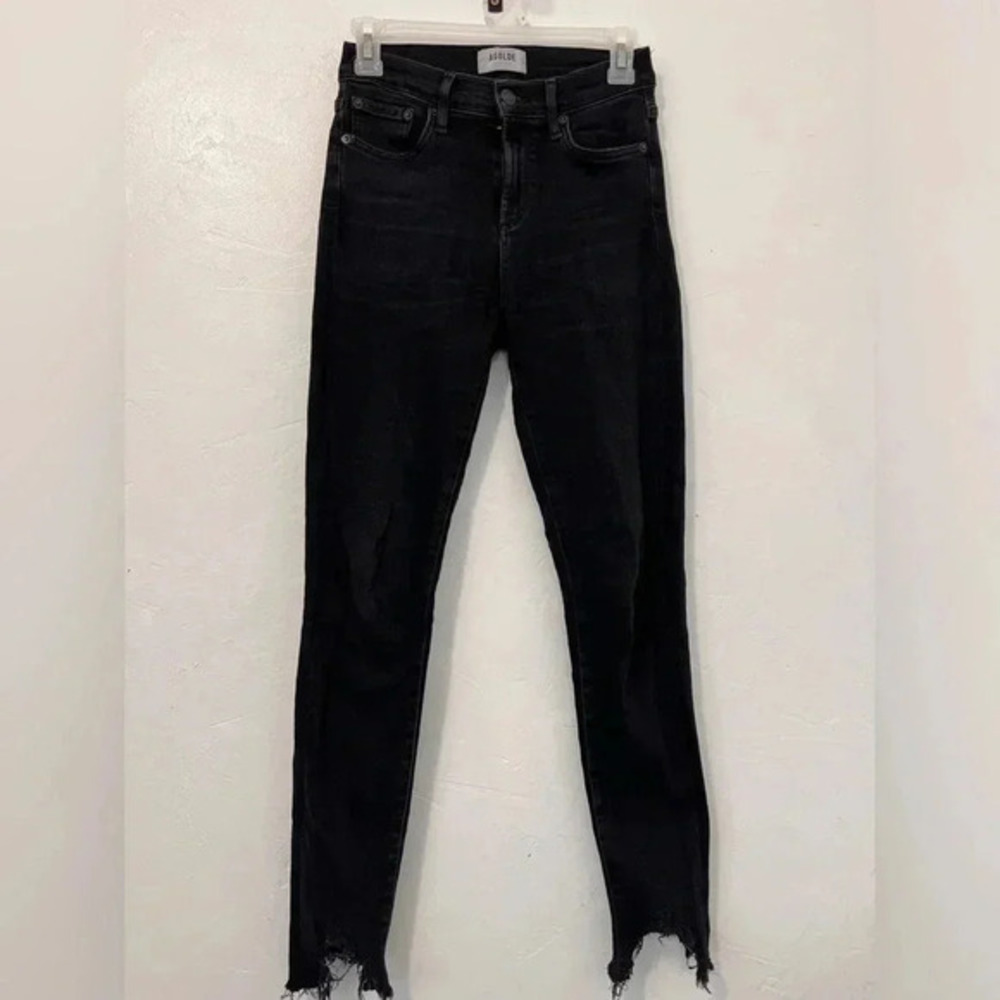 Agolde Sophie mid rise ankle raw distressed hem dark wash size 25 Skinny